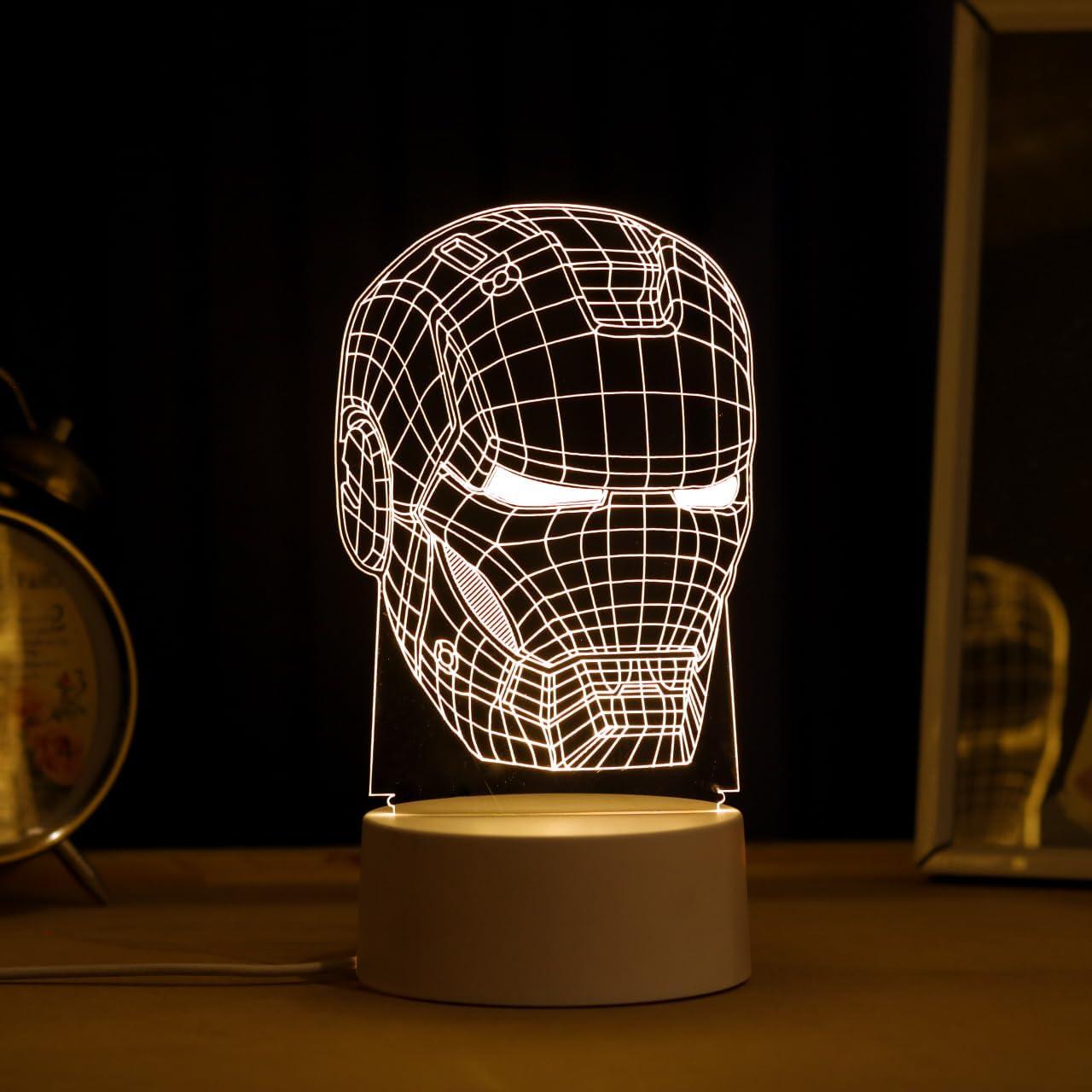 Luminária led 3d, abajur de mesa, homem de ferro busto